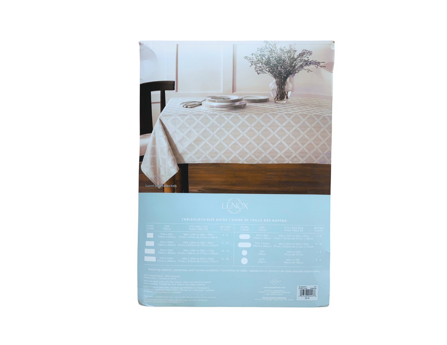 Lenox Laurel Leaf-Pattern Tablecloth by Lenox | Seat 6-8, Shape: Square Size: 70 x 86, Color: Ivory