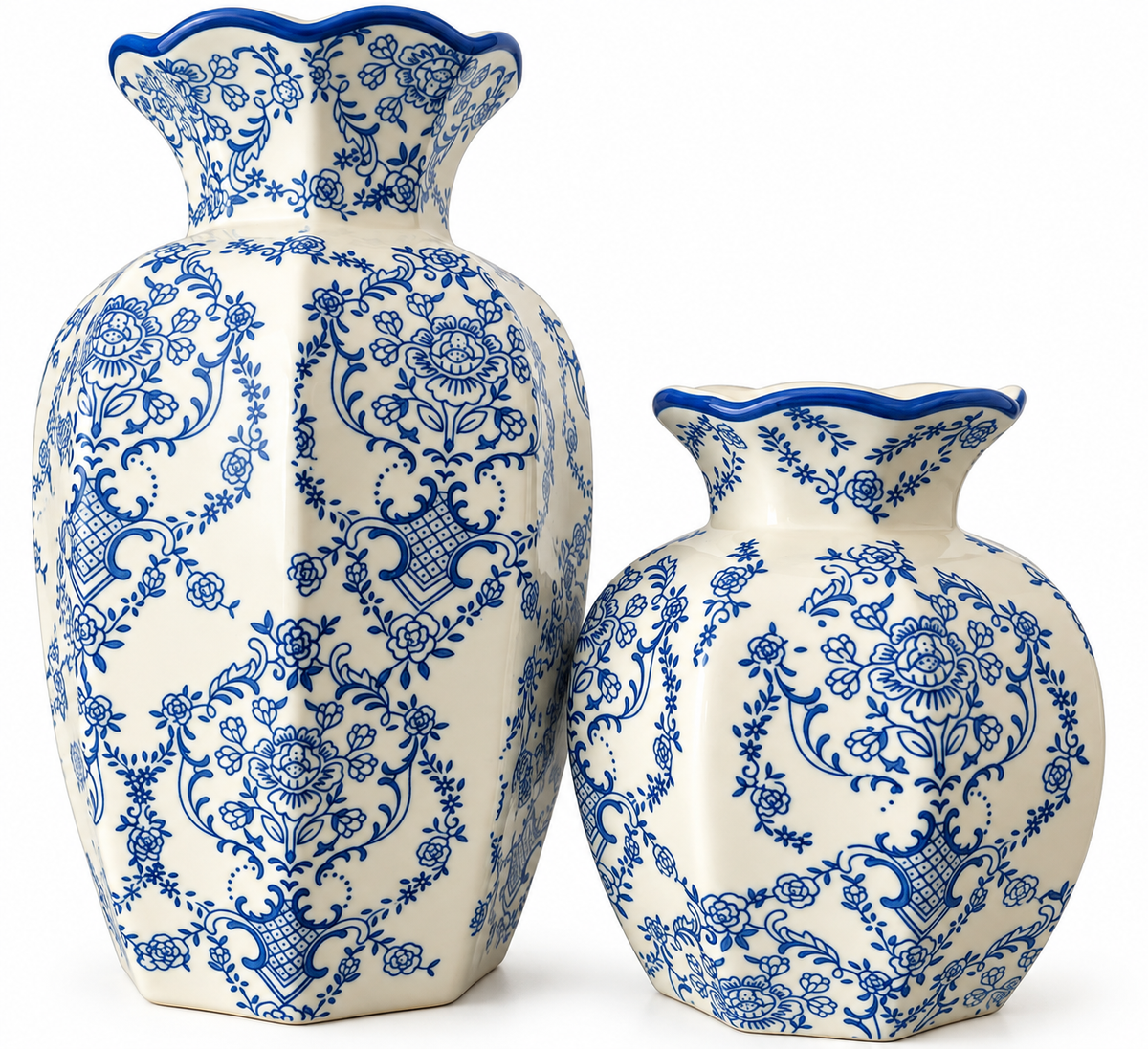 Blue and White Chinoiserie Vase Large|H 9.5 X W 6 X L 5