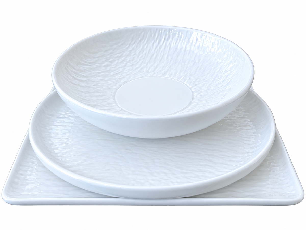 Soft-Textured Ceramic Dinner Set | 3-Piece | Organic Wave Finish, White