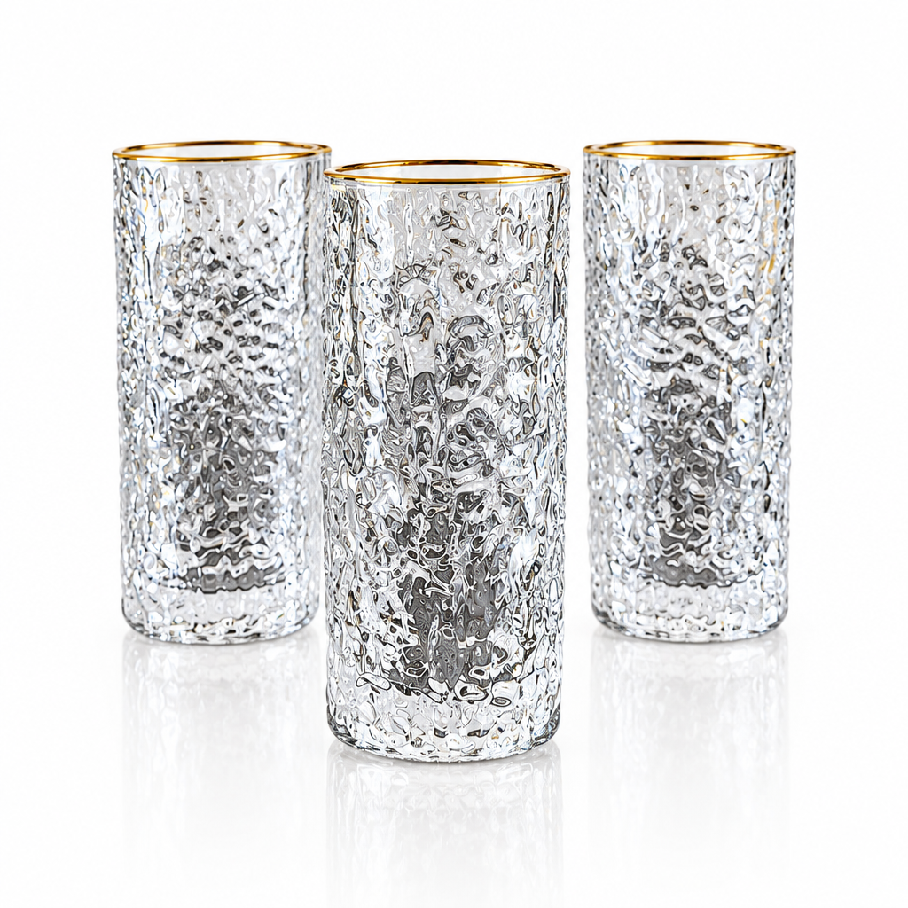 Gold-Rim Textured Highball Glasses | Set of 4