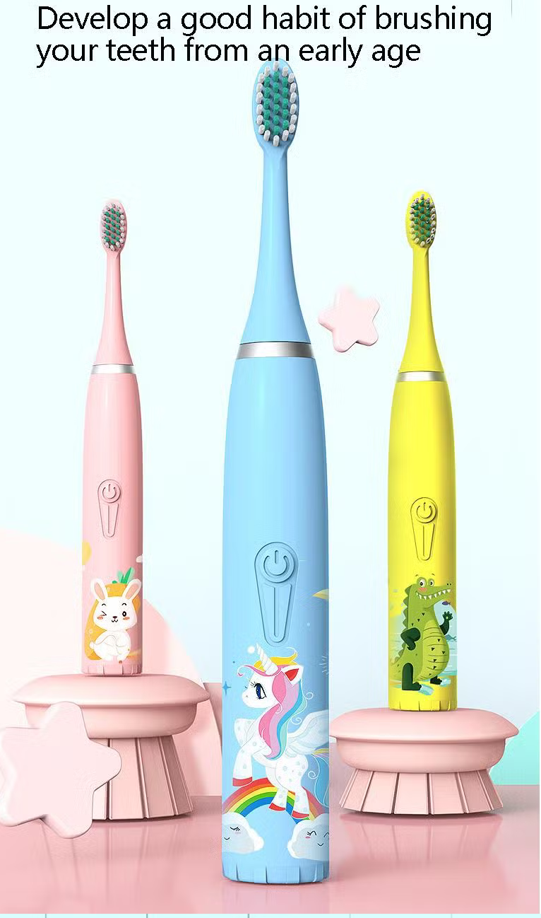 Electric Kids Toothbrush | Rotation / Vibrating Cartoon Character, Soft Bristles | USB Charging Powered Tooth Brush for Children. Oral Teeth, Gum Care. Color: Green