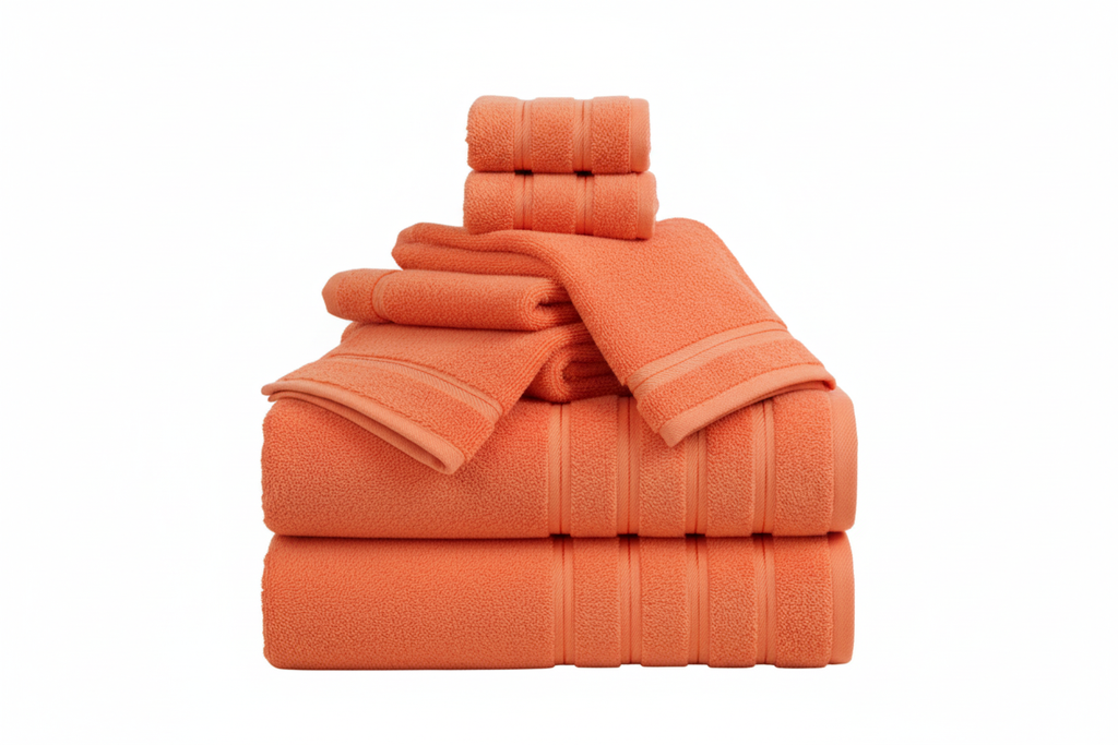 6-Piece Orange Turkish Bath Towel Set on White Background