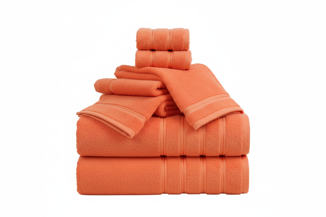 6-Piece Orange Turkish Bath Towel Set on White Background