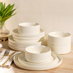 Terra Ceramic Dinnerware Set | Scratch Resistant | Oven, Microwave & Dishwasher Safe | Beige