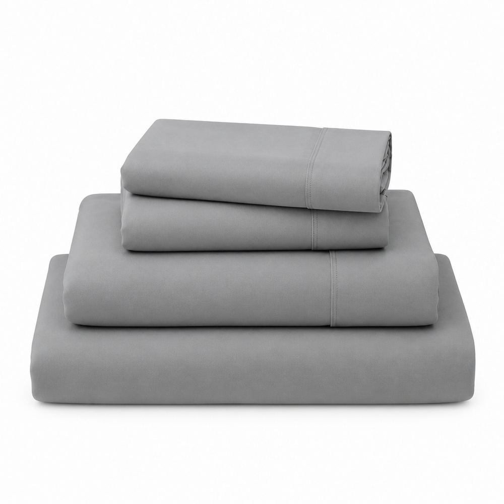 100% Microfiber Queen Size Sheet Set – 4-Piece Deep Pocket | Gray & White