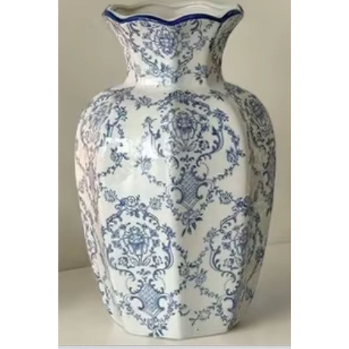 Blue & White Chinoiserie Porcelain Vase – Baroque Floral Pattern | Sold Individually