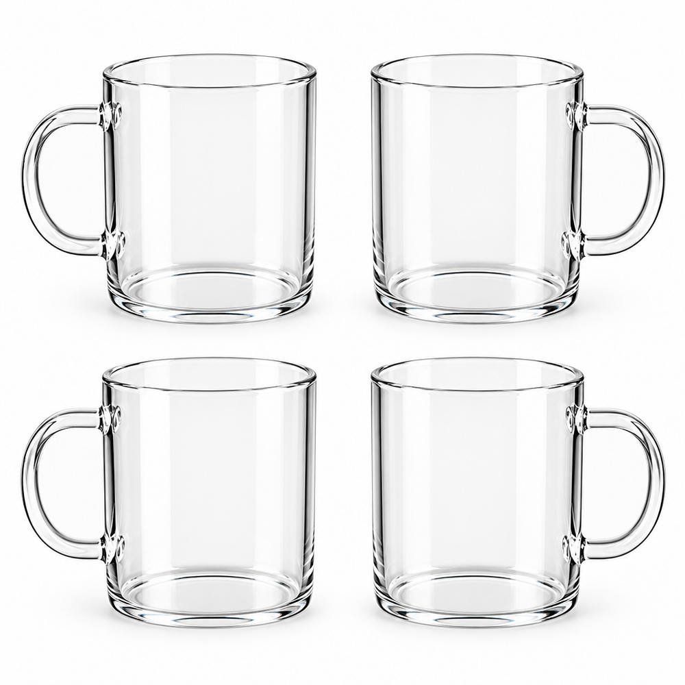 Double-Wall Glass Mugs, Set of 4 — Clear Borosilicate Cups for Coffee, Tea & Beer