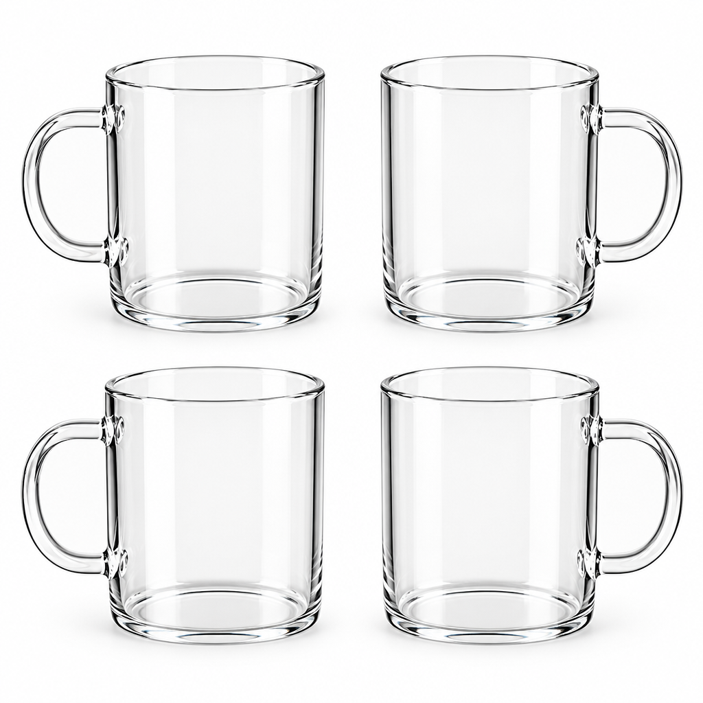 Double-Wall Glass Mugs, Set of 4 — Clear Borosilicate Cups for Coffee, Tea & Beer
