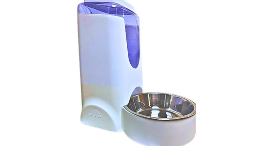 Pet Feeder - Food And Water Automatic Pull Dispenser for Dogs Cats Buuny etc., 100% BPA-Free, Gravity Refill, Easily Clean, Color: White &  Blue [Sold as Set or Single 1 Piece]