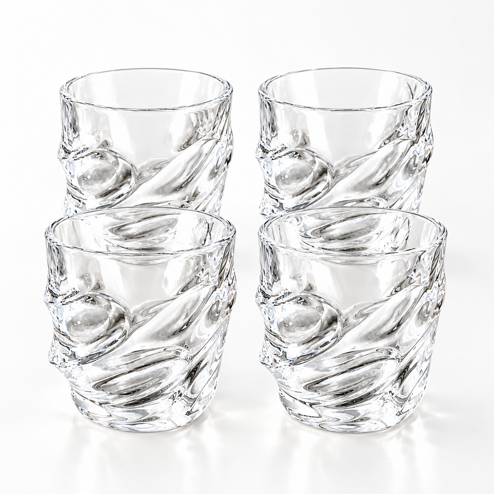 Lead-Free Sculptural Whiskey Glasses | Set of 4