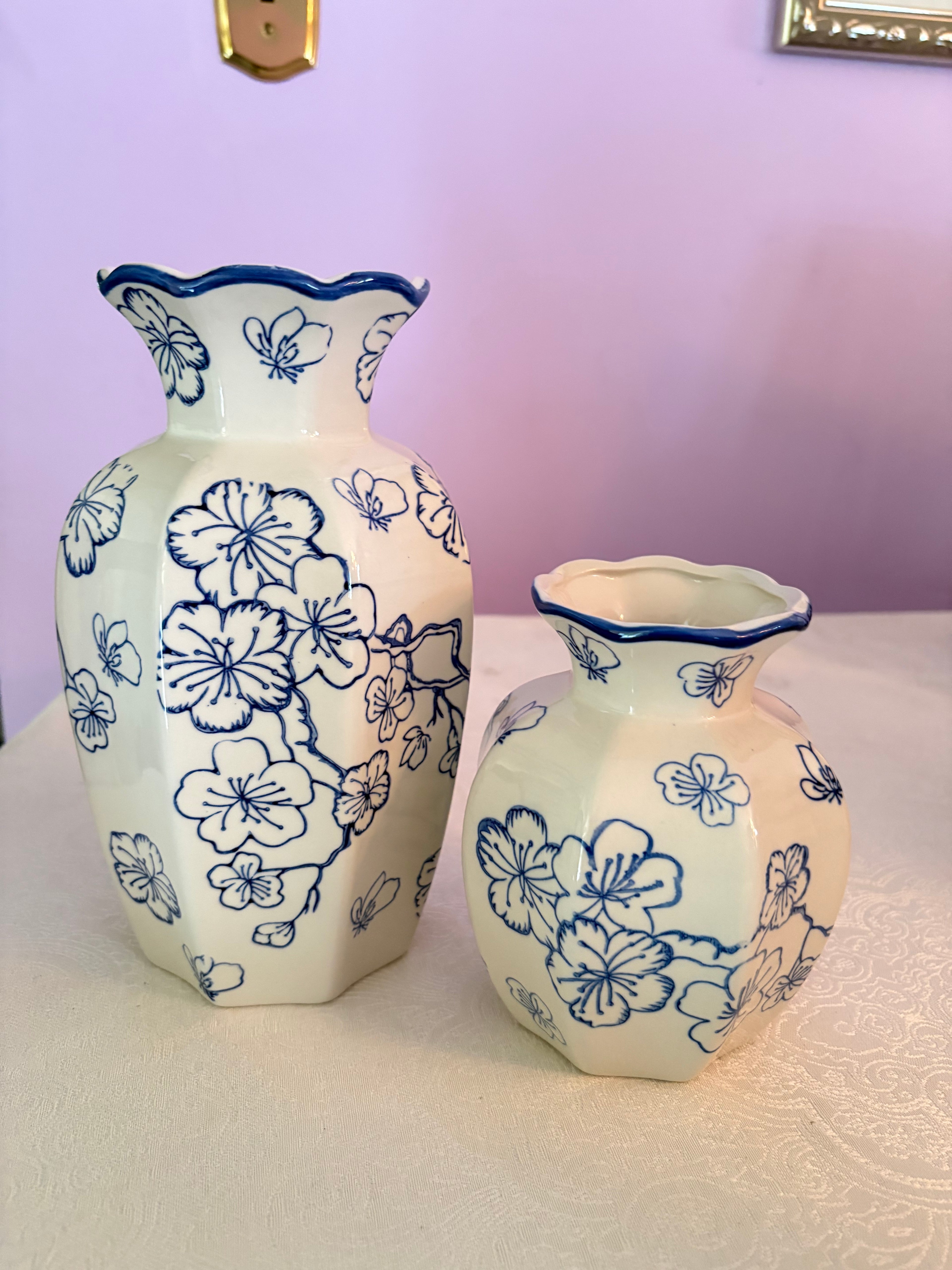Blue & White Chinoiserie Porcelain Vase – Baroque Floral Pattern | Sold Individually