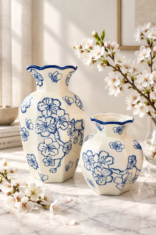 Bright Cherry Blossom and Butterfly Vase