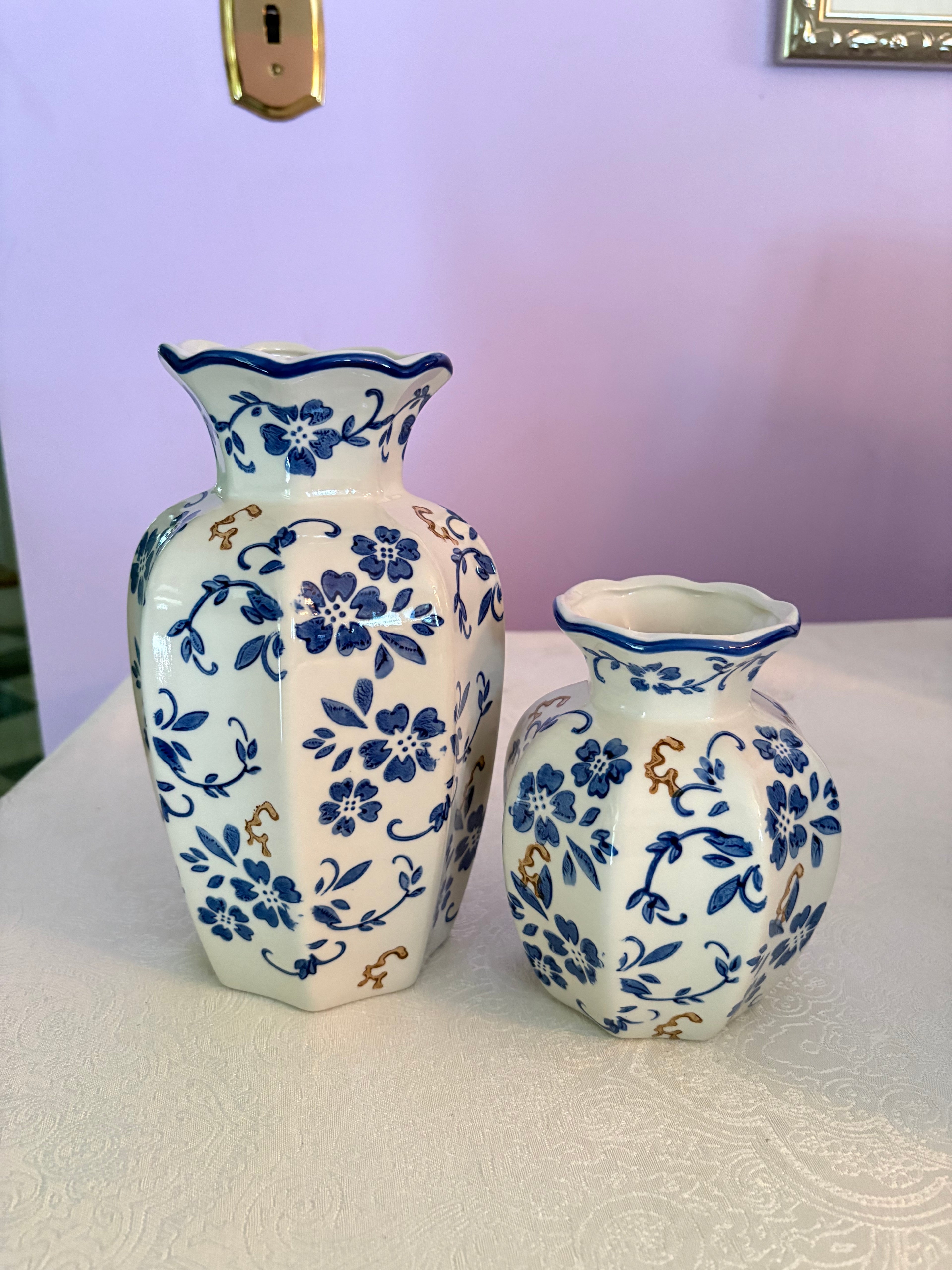 Blue & White Chinoiserie Porcelain Vase – Baroque Floral Pattern | Sold Individually