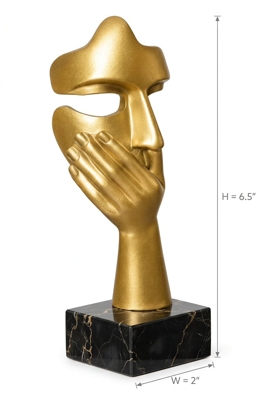 Abstract Hand & Face Sculpture – Modern Figurine Décor | Matte Black & Antique Gold