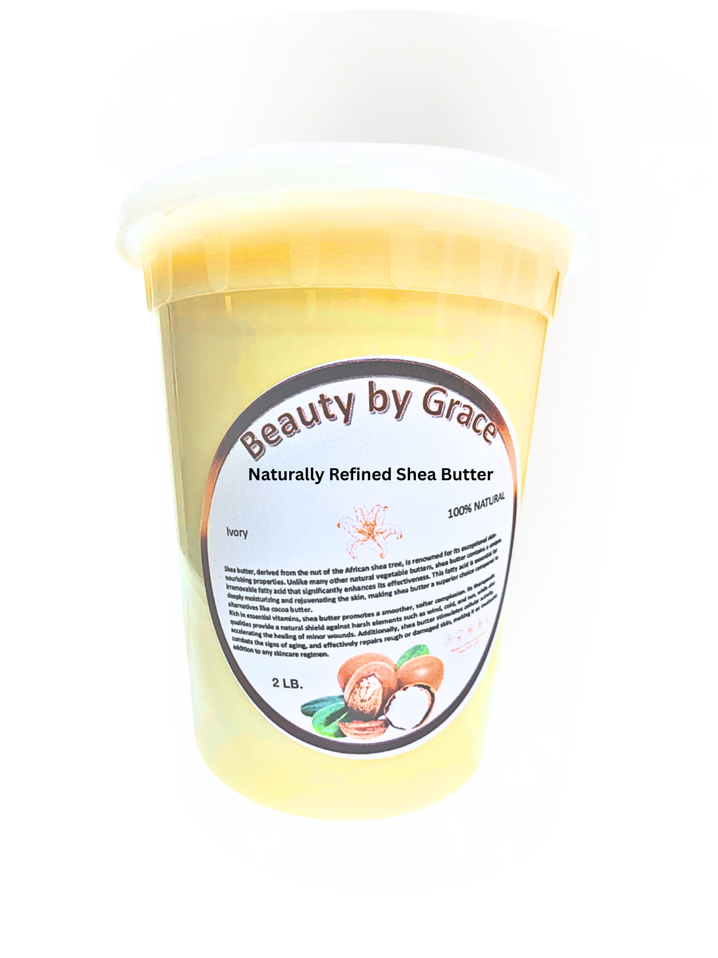 Grace Signature Collection: Shea Butter 100% Pure & Natural – Refined Ivory from Ghana, 2 lb – Deep Moisturizing for Skin, Hair, Body