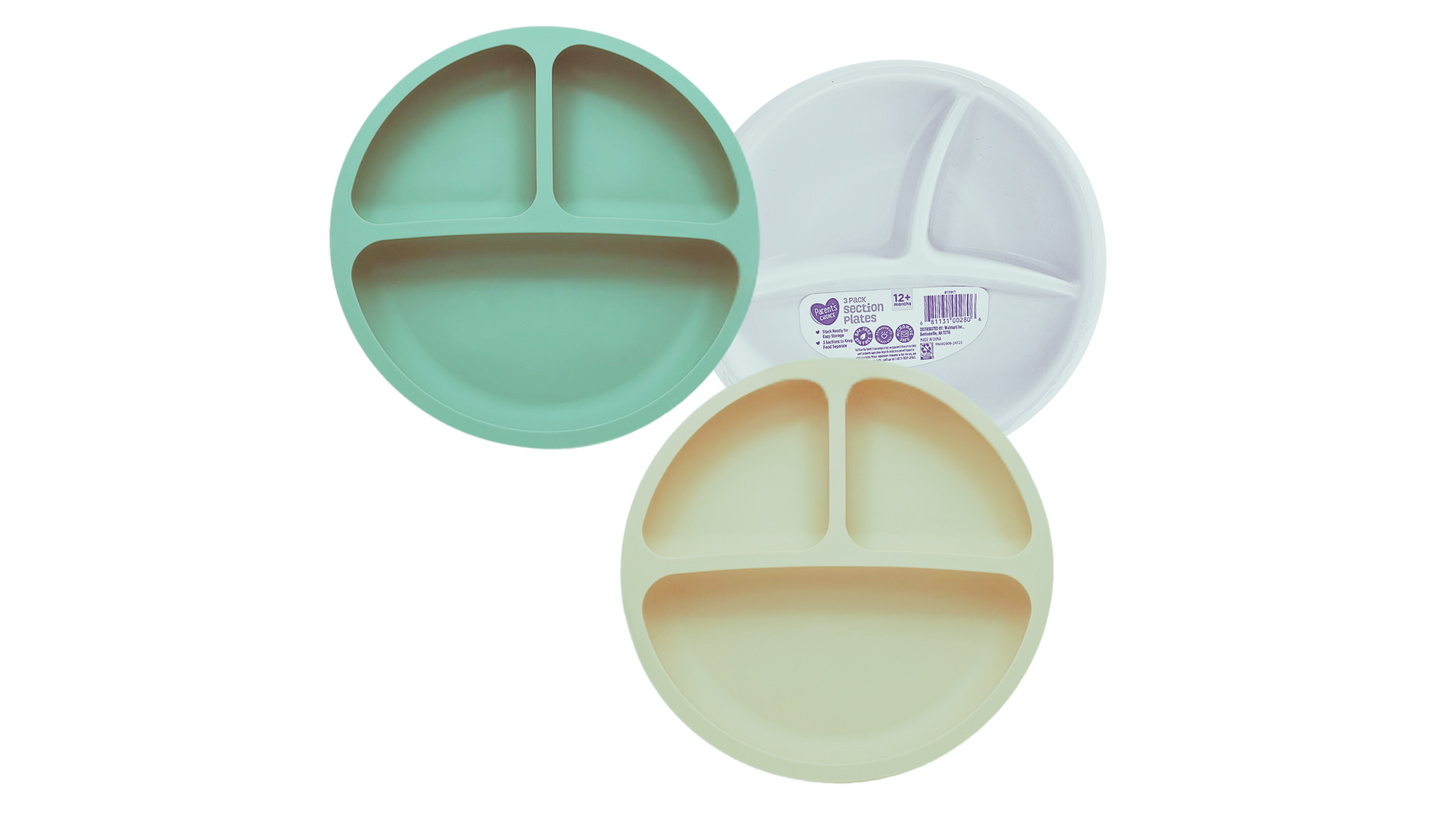 3 Pack Baby Suction Plate, Food-Grade Silicone Baby Weaning Plate - BPA Free - Color: Set, Pastel Sea-Green, Lime-Green, Light-Tan