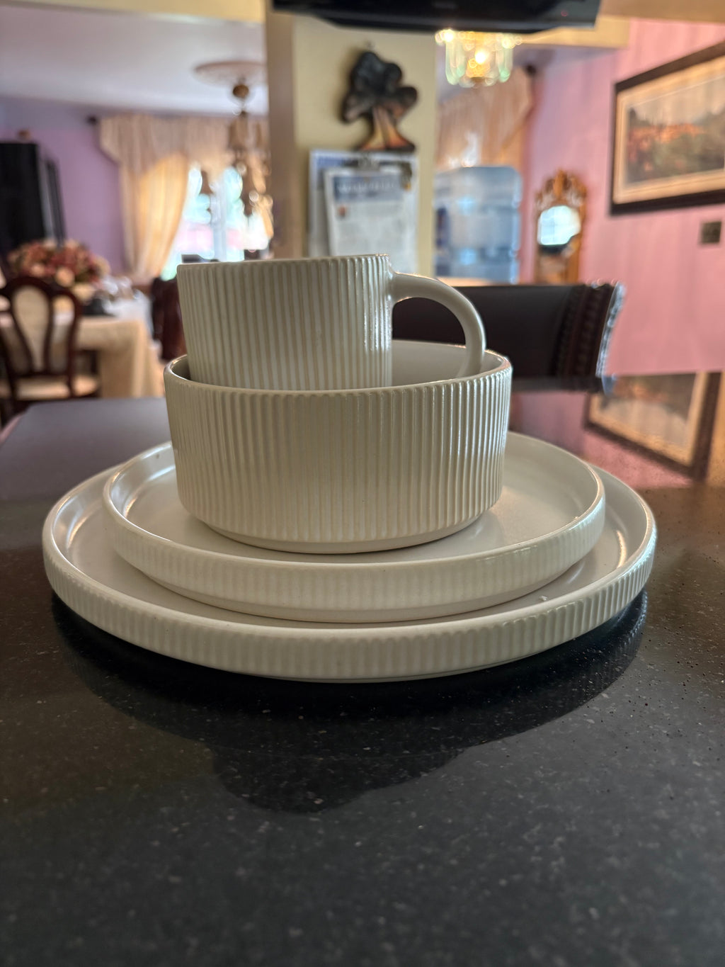 Handmade Reactive Glaze Stoneware Dinnerware Set | 4-Piece Ceramic Plates