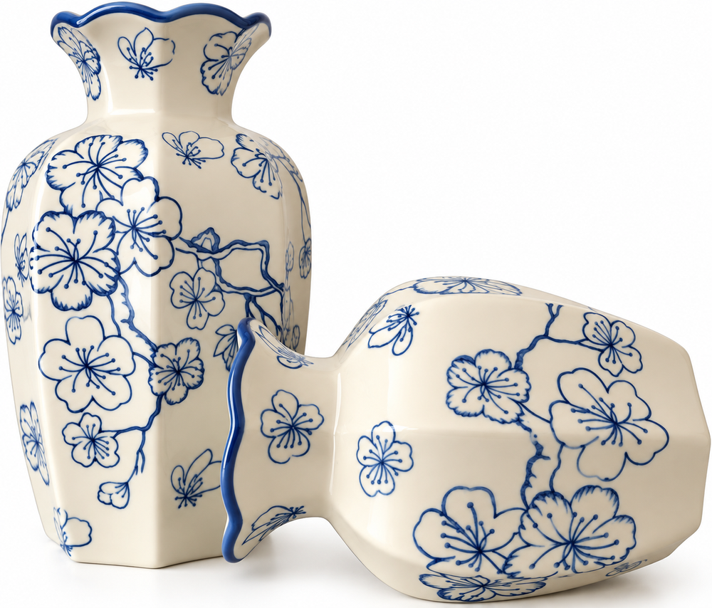 Bright Cherry Blossom and Butterfly Vase