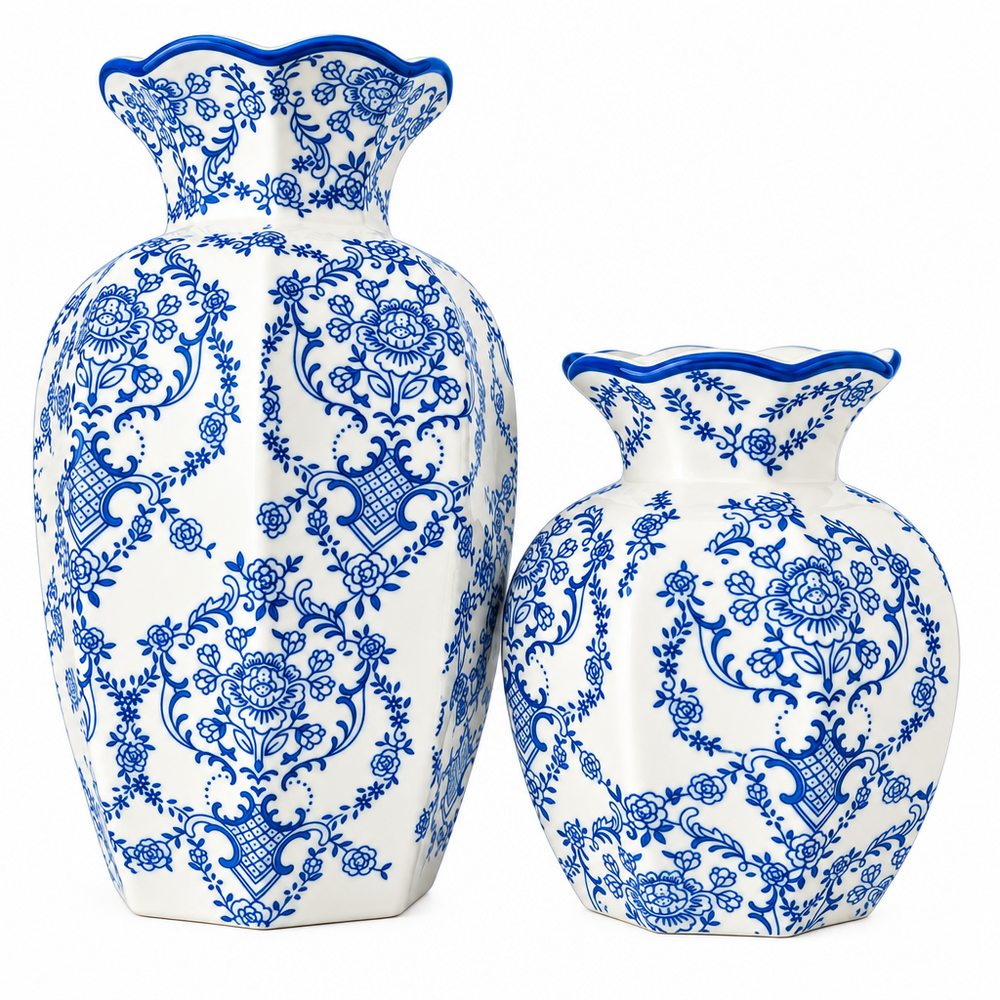 Blue and White Chinoiserie Vase Large|H 9.5 X W 6 X L 5