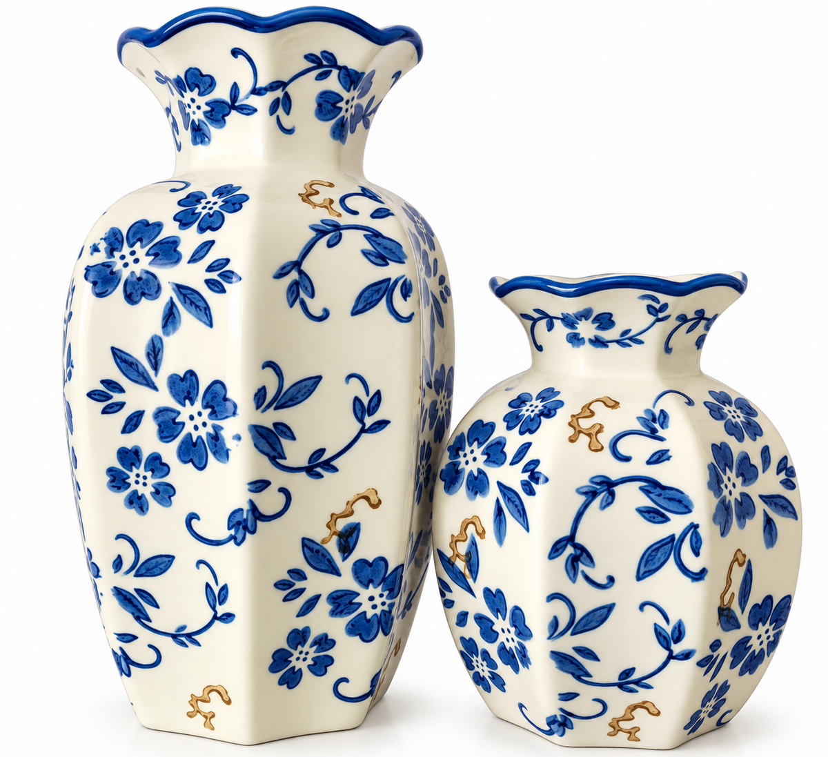 Blue and White Botanical Floral Vase | Large| H 9.5" X W 6" X L 5"