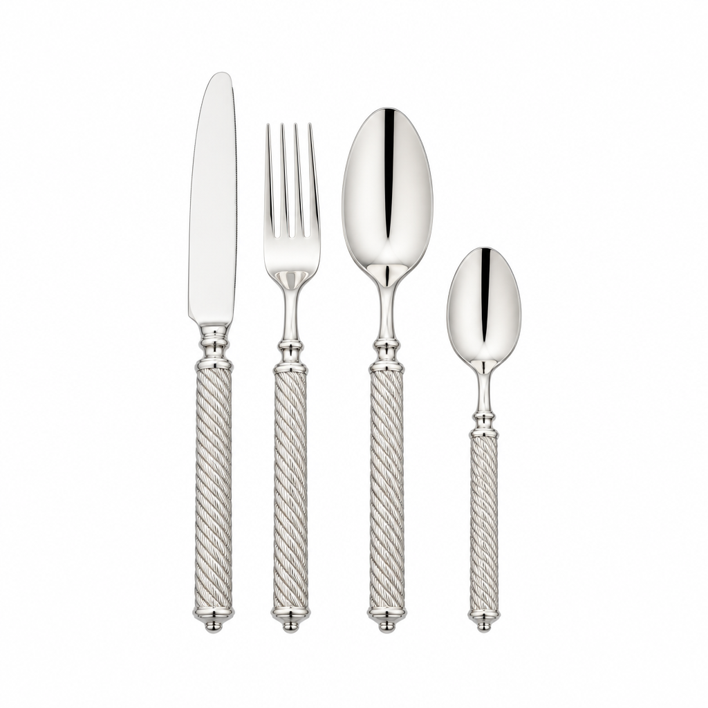 Aria Textured Gold Flatware Set, 4 Pieces – Hammered Gold Stainless Steel Silverware for Elegant Dining