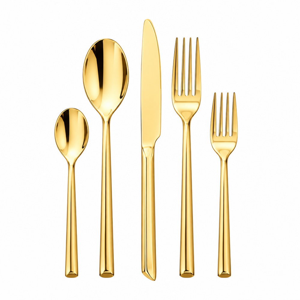 5-Piece Stainless Steel Flatware Set | Gold or Silver Finish