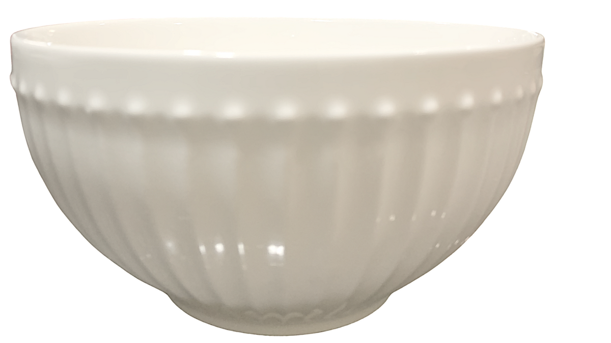 Ribbed Ceramic Cereal, Salad & Soup Bowl, White Fluted Stoneware