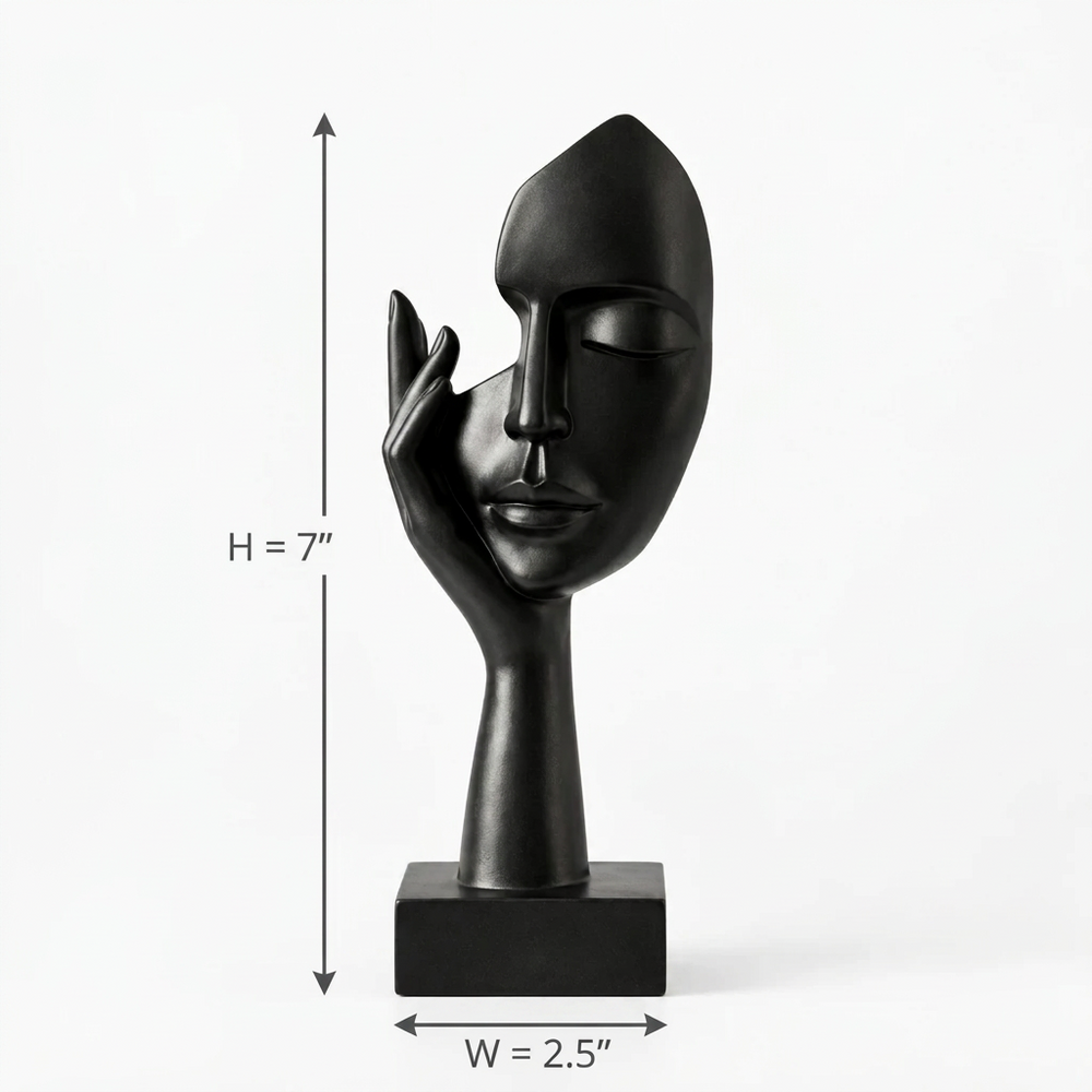 Abstract Hand & Face Sculpture – Modern Figurine Décor | Matte Black & Antique Gold