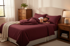 Adult Sleeping in Burgundy Sheet Set