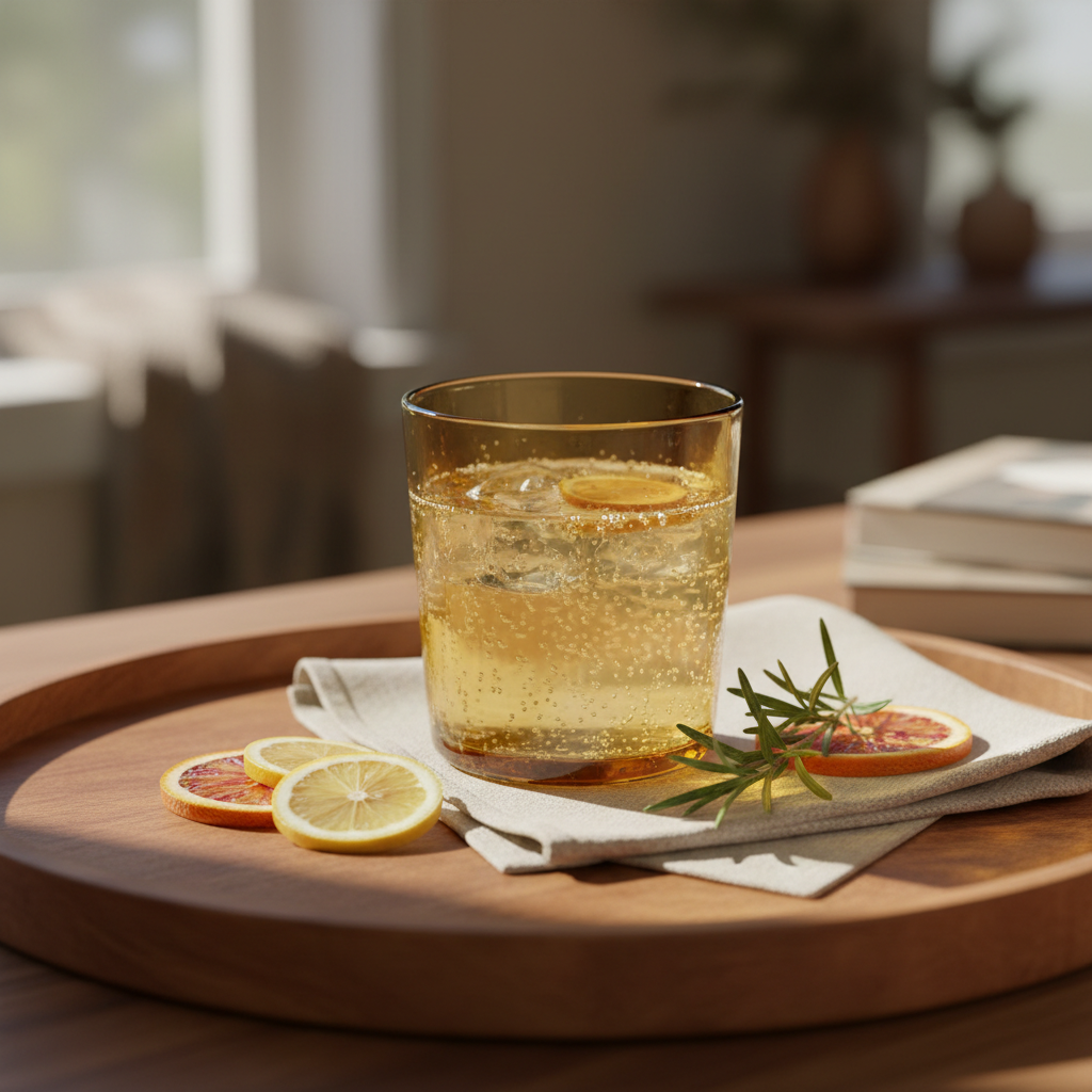 Amber Glass Wooden Tray