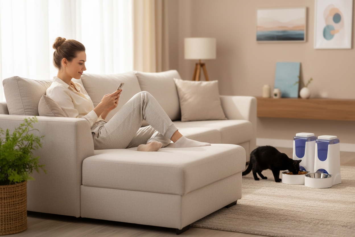 Automatic Pet Feeder - Owner Relaxing