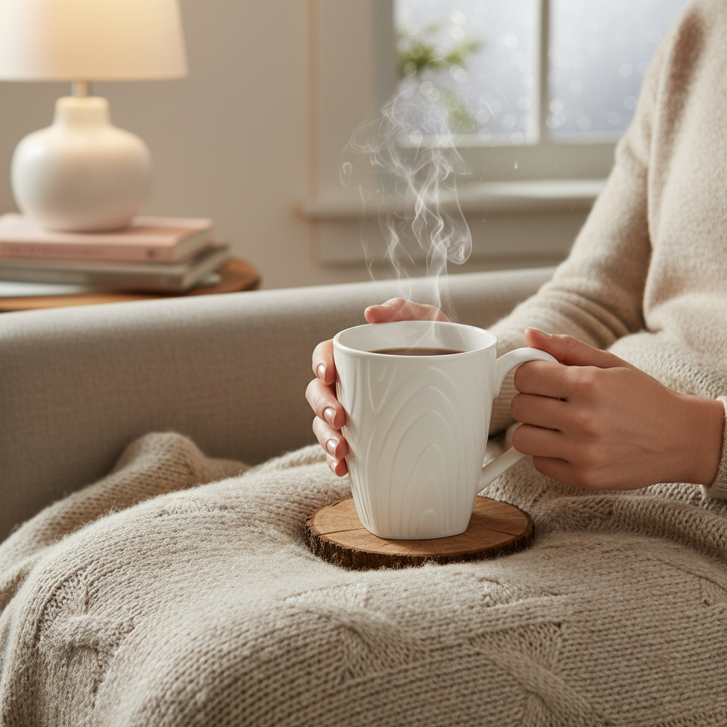 square woodgrain porcelain mug