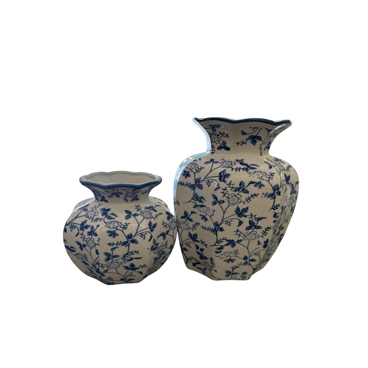 Blue & White Chinoiserie Porcelain Vase – Baroque Floral Pattern | Sold Individually