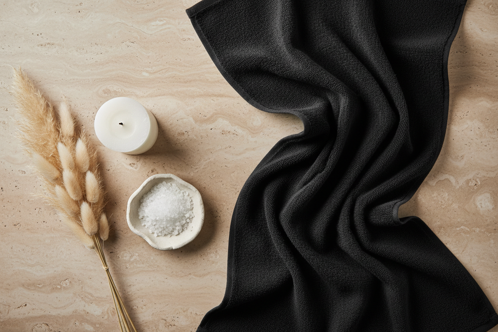 Black Turkish Cotton Bath Towels – Flat Lay