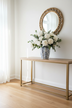 Blue White Vase with Flowers in Entryway