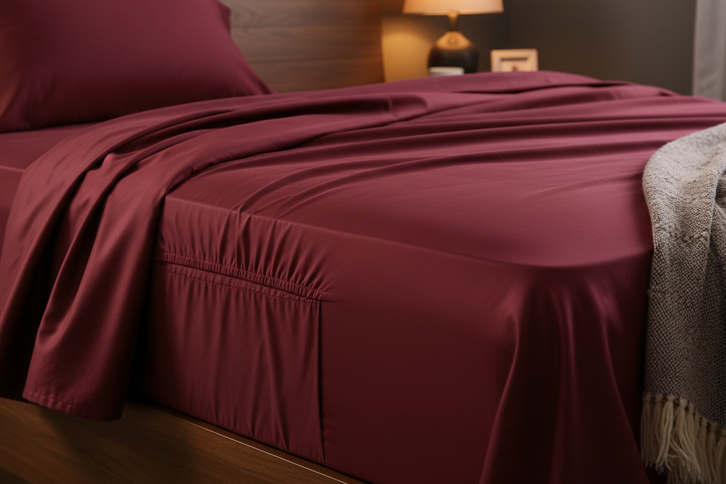 Burgundy Sheet Set Close-Up