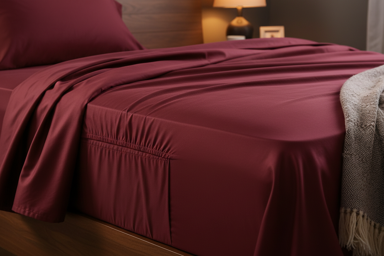 Burgundy Sheet Set Close-Up
