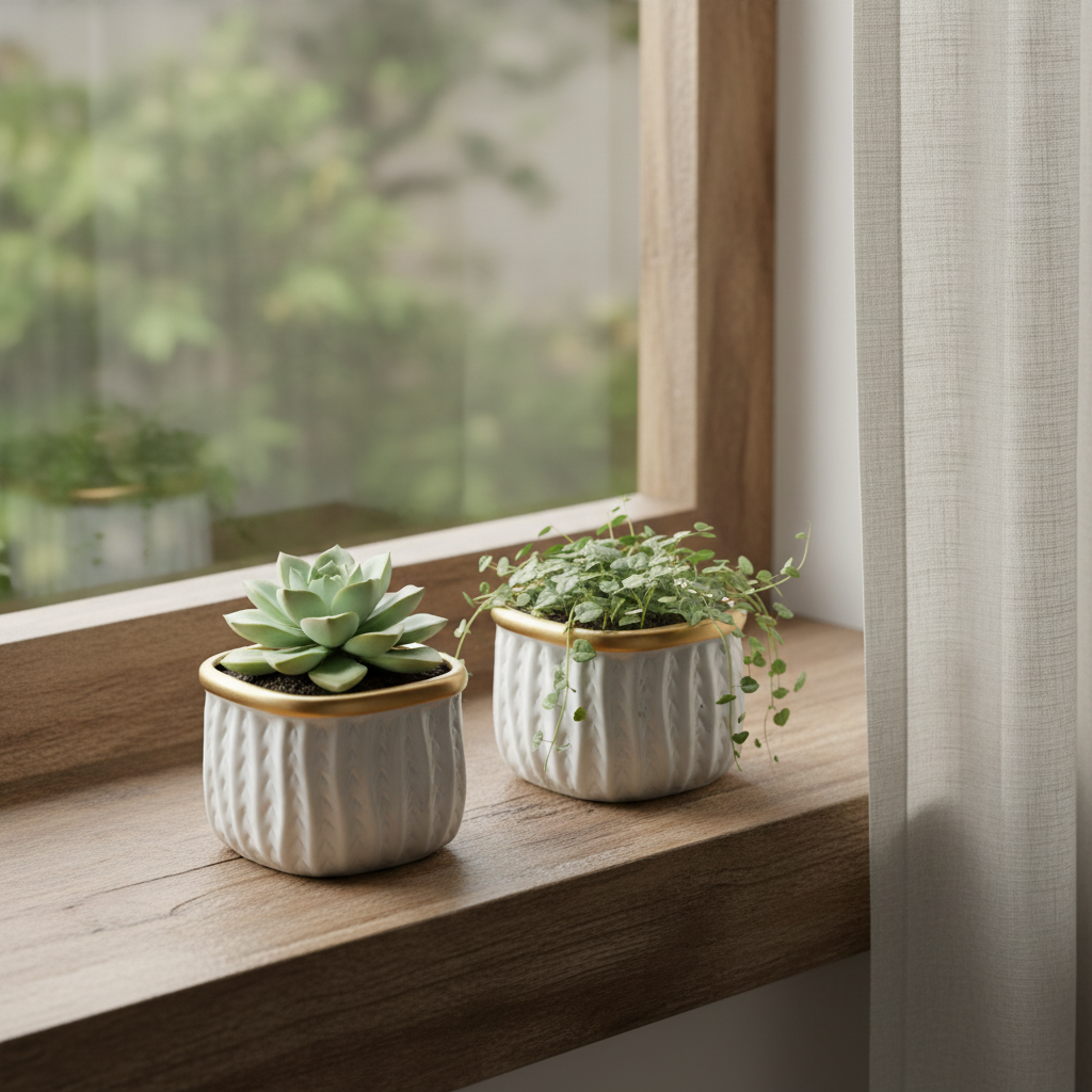 Ceramic Ribbed Planter Lifestyle
