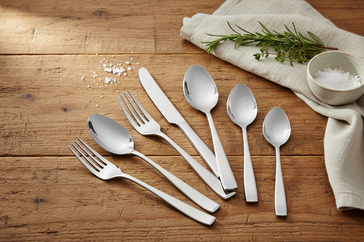 Chisel Flatware - Rustic Wooden Table
