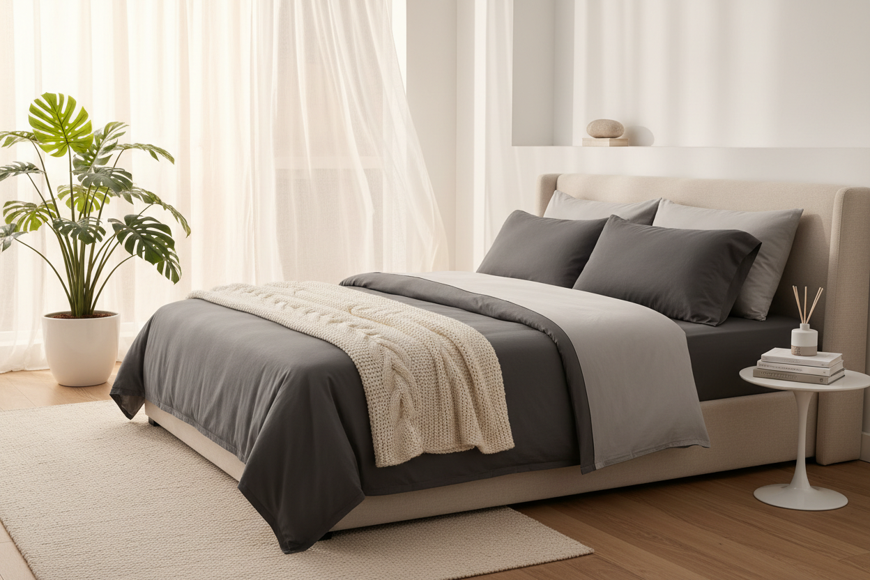 Dark Grey Bamboo Sheets – Sunny Lifestyle with Plant