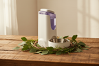 Dog Food & Water Dispenser on Rustic Wooden Table with Green Leaves