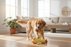 Dog Playing with Duck Toy