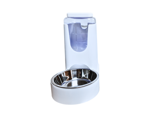 Pet Feeder - Food And Water Automatic Pull Dispenser for Dogs Cats Buuny etc., 100% BPA-Free, Gravity Refill, Easily Clean, Color: White &  Blue [Sold as Set or Single 1 Piece]