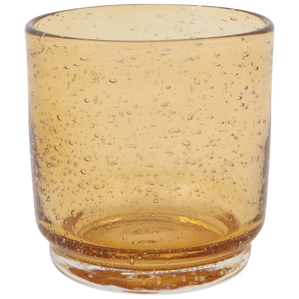 "Amber bubbled glass drinking cup 12 oz handcrafted artisan glassware"

