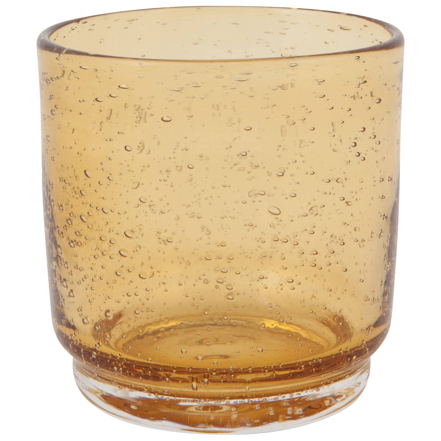 "Amber bubbled glass drinking cup 12 oz handcrafted artisan glassware"


