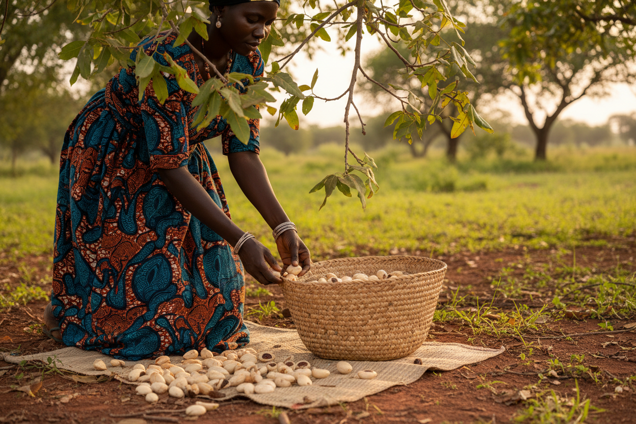 Ghana Shea Butter - Shea Nuts Being Gathered from Tree