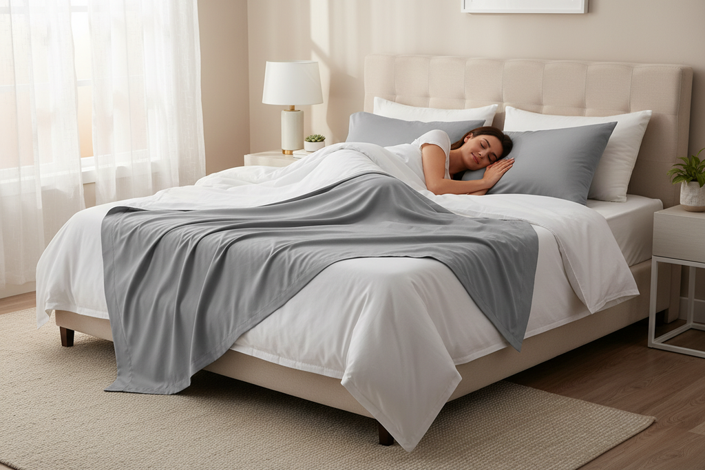 Grey Microfiber Sheet Set - Woman Sleeping