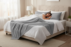 Grey Microfiber Sheet Set - Woman Sleeping