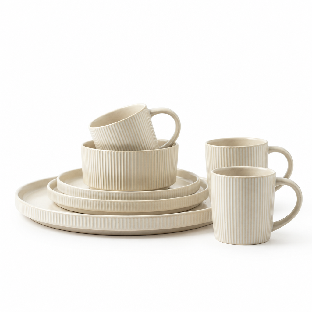 Handmade Reactive Glaze Stoneware Dinnerware Set | 4-Piece Ceramic Plates