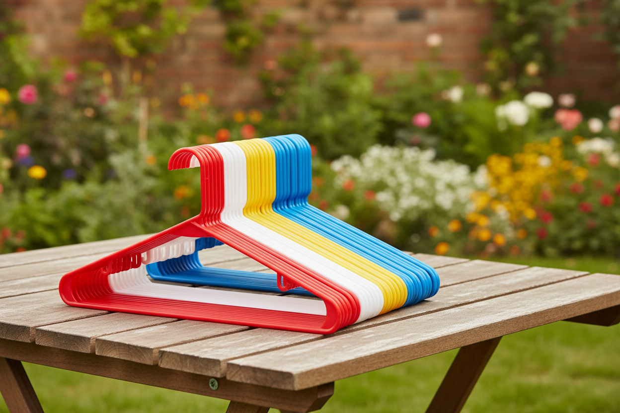 Heavy Duty Plastic Hangers - Outdoor Wooden Table Display